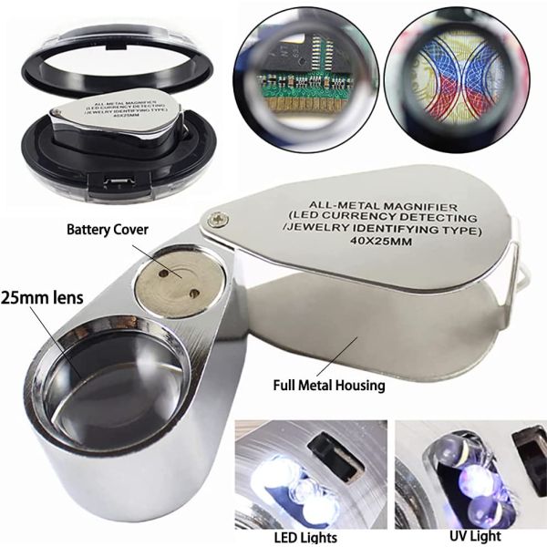 Pocket Folding With LED UV Light 10X Metal Illuminated Jewelry Magnifying Glass