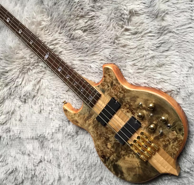 Custom 4 Strings Neck Through Body Alembic Style Electric Bass Guitar Tree Burl Top