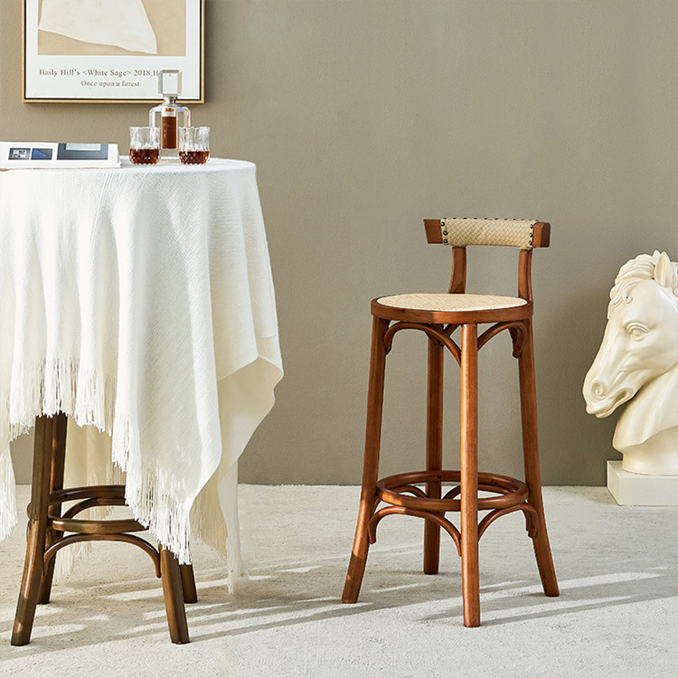 Kitchen Oak Cafe Bar Stools Ash Wood Stool Rattan With Back Support