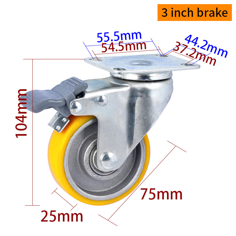 Yellow TPU Tread Light Duty Casters 3 Inch Swivel Plate Casters