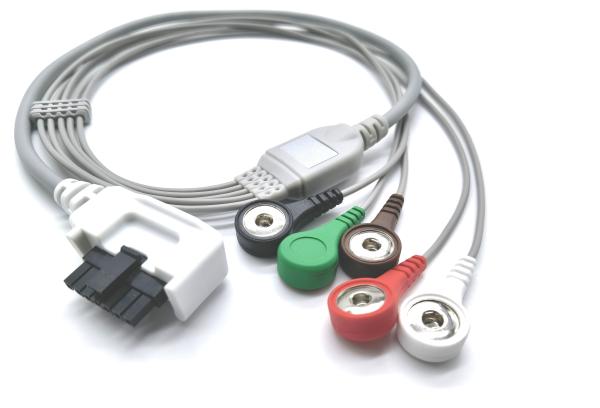 Compatible Northeast ECG Holter 3 Leads 5 Leads cable 1metre AHA IEC With Snap