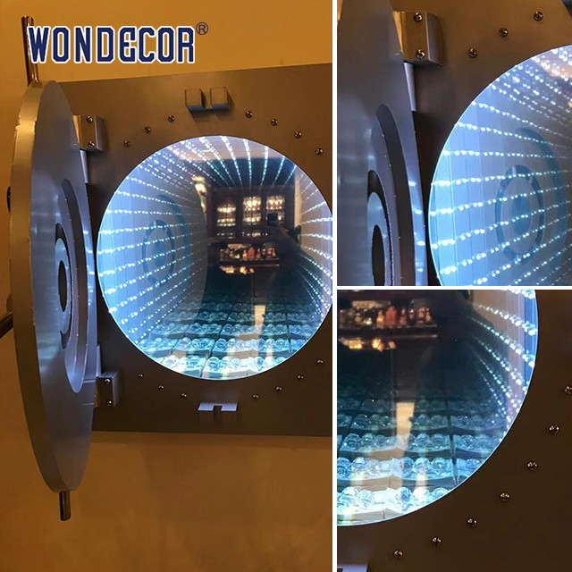 Mirror Stainless Steel Wall Sculpture Customized Led Lighting Square Geometric Decoration