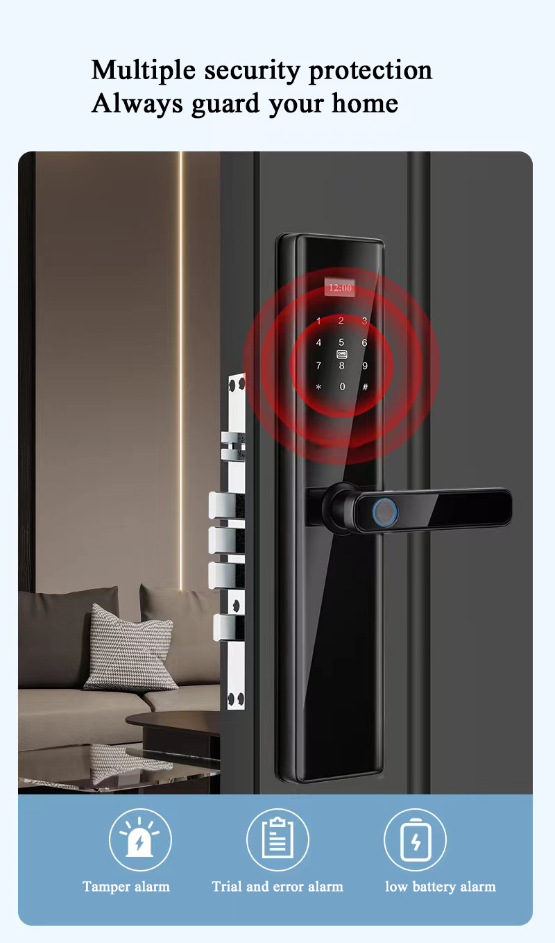 Key Password Card Fingerprint Smart Lock Aluminum Alloy and Tempered Glass
