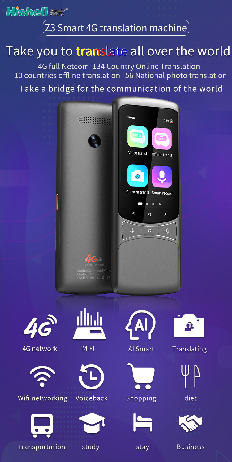 AI Smart Wifi 4G Voice Photo Translator Online Translation 134 Languages Z3