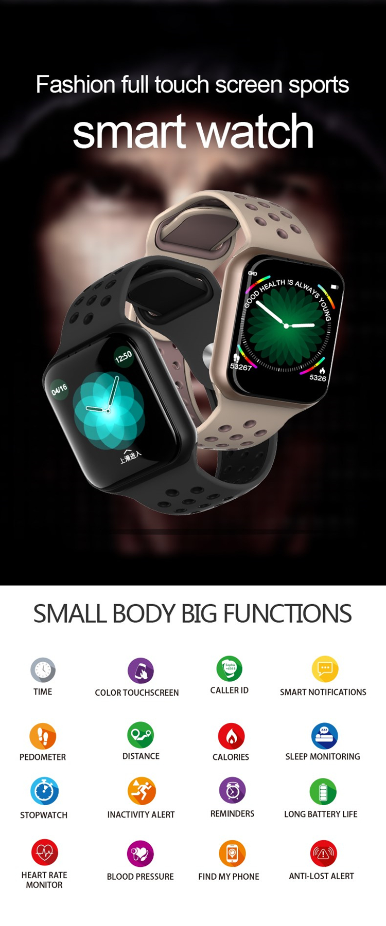 F8 1.54Inch Kids Waterproof Smartwatch Sport Pedometer Full Touch Wrist Watch For Iphone