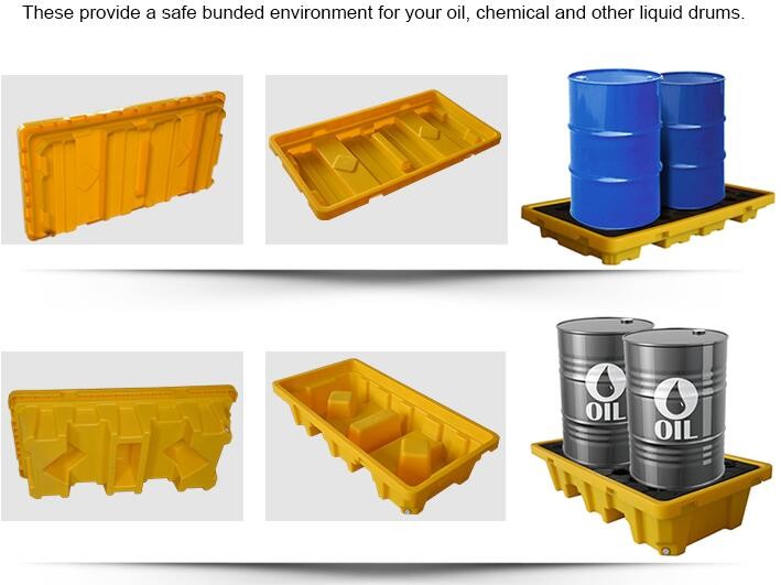 Detachable plastic 4 drum oil spill pallet, 1300*660*150 mm 2 drum spill containment pallet, Nestable 2 drum spill conta