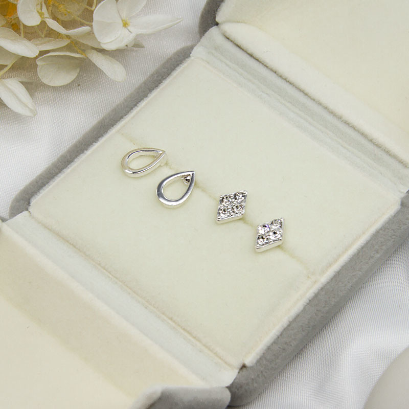 Alloy Silver Ear Stud Angel Wing Geometry Clear Crystals 9 Pairs Per Set
