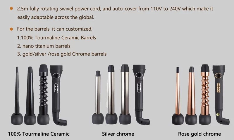 5p Barrel Mini Curling Iron Hairdressing Tool 360 Degree Swivel Cord