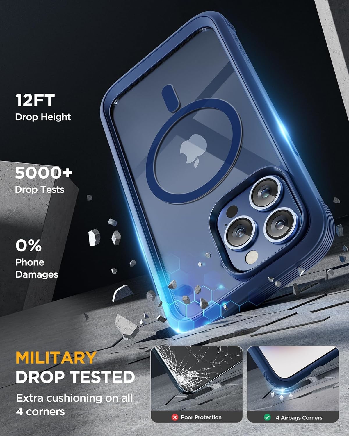 Magnetic for iPhone 12 Pro Max Case Full-Body Built-in Glass Screen Protector& Camera Protector