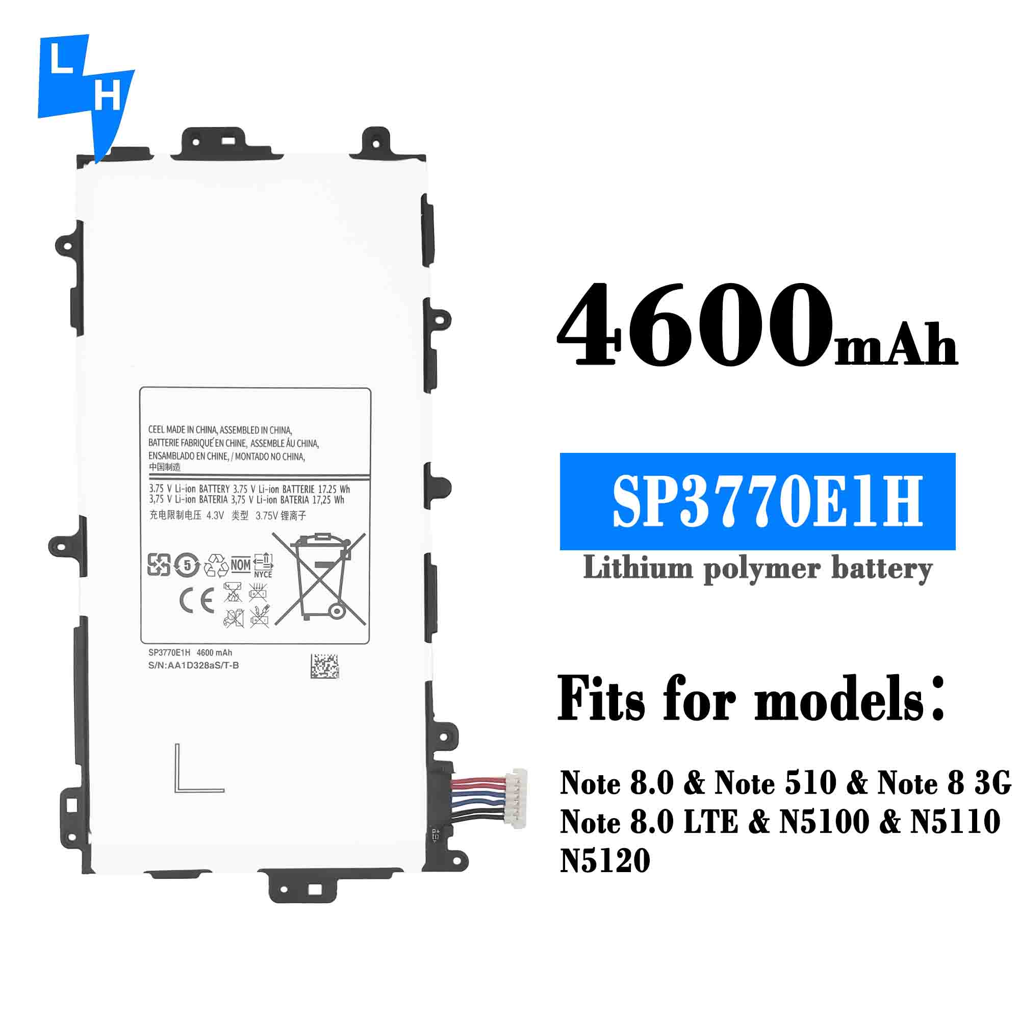 RECHARGABLE 4600mAh SP3770E1H Battery for Samsung Galaxy Note8.0 GT-N5100 N5110 N5120 Durable