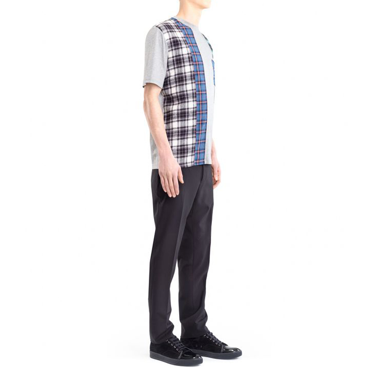 Plaid Stitching Mens Trendy T Shirts Fabric Weight 120 Grams OEM / ODM Available