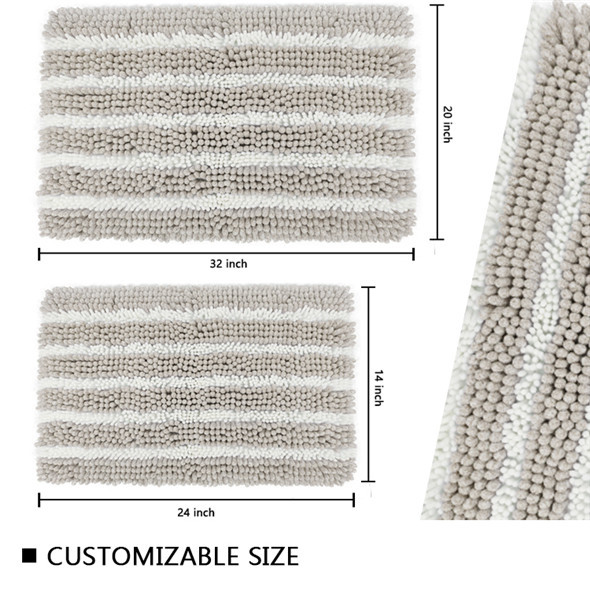 17 " X 24" 1600GSM Chenille Bath Mat With Hot Melt Backing