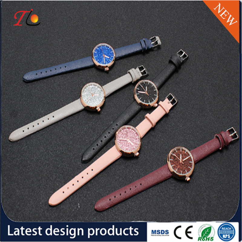 Wholesale Customization PU Watch Alloy Case Quartz Watch Fashion Watch Colorful Leather Band Shining Diamond Lady Watch