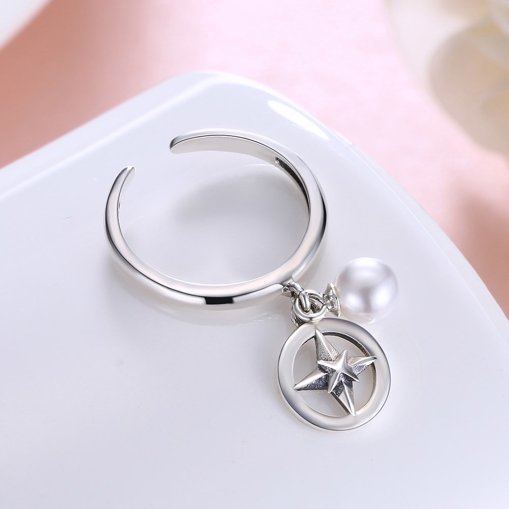 Opening Adjustable Size 925 Sterling Silver Mountable Pearl Pendant Ring