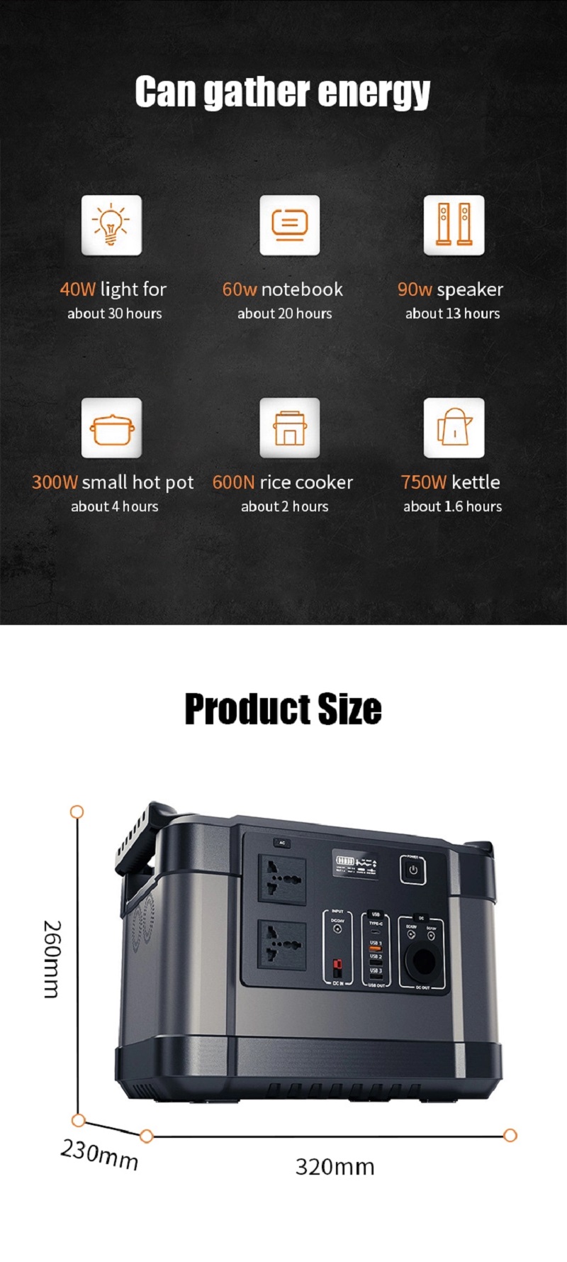 Outdoor Camping Portable Power Station 1000W Solar Generator With Fast Charger