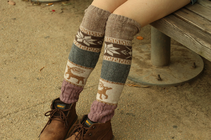 leg warmers loose socks wool blend button down pierced decoration boot socks fashion
