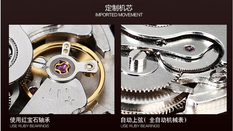 KINYUED stainless steel automatic mechanical watch for men skeleton water resistant watch