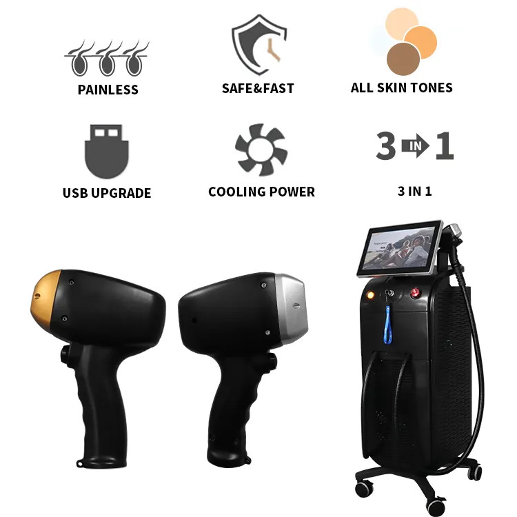 808nm Diode Hair Removal machine Soprano Ice Platinum Big Screen 1800W Yag Laser Depilation