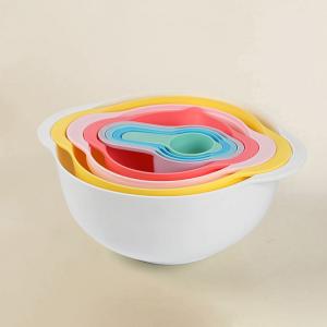 China Multicolored 8 Piece Nesting Bowls Set Mixing Bowl And Measuring Cup Set on sale