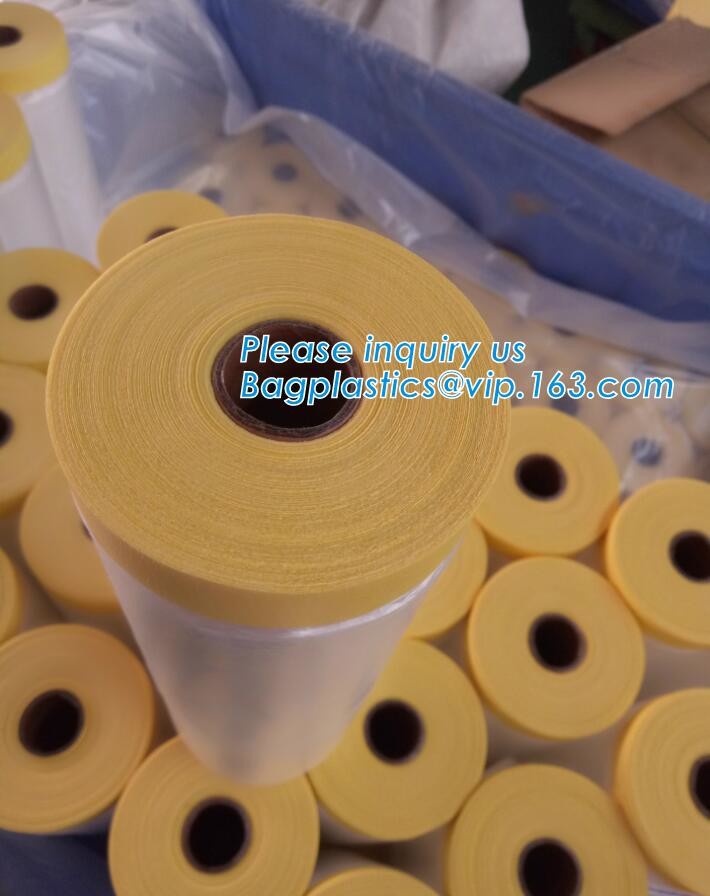Pre-tapd paint masking film HDPE,Car paint repair masking film with tape, Hot sell masking film with adhesive tape, PAC