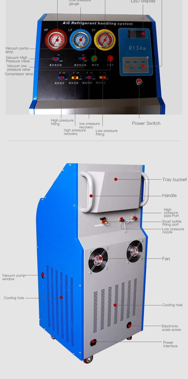Semi Automatic R134a Refrigerant 3HP AC Recovery Machine For Cars