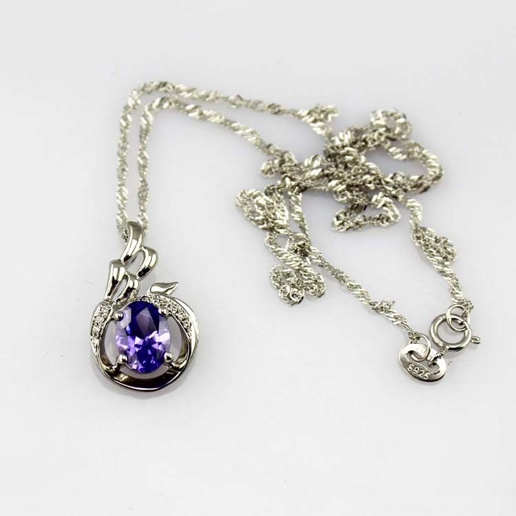 925 Silver Pendant with 6x8mm Oval Green and Clear Cubic Zircon Pendant (PSJ0401)