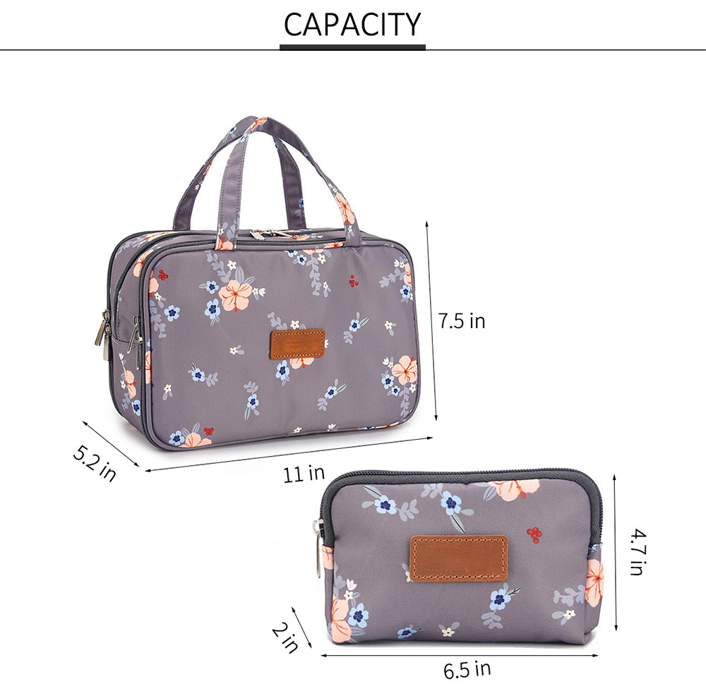 Women Zippered Floral Nylon Toiletry Bags For Travel