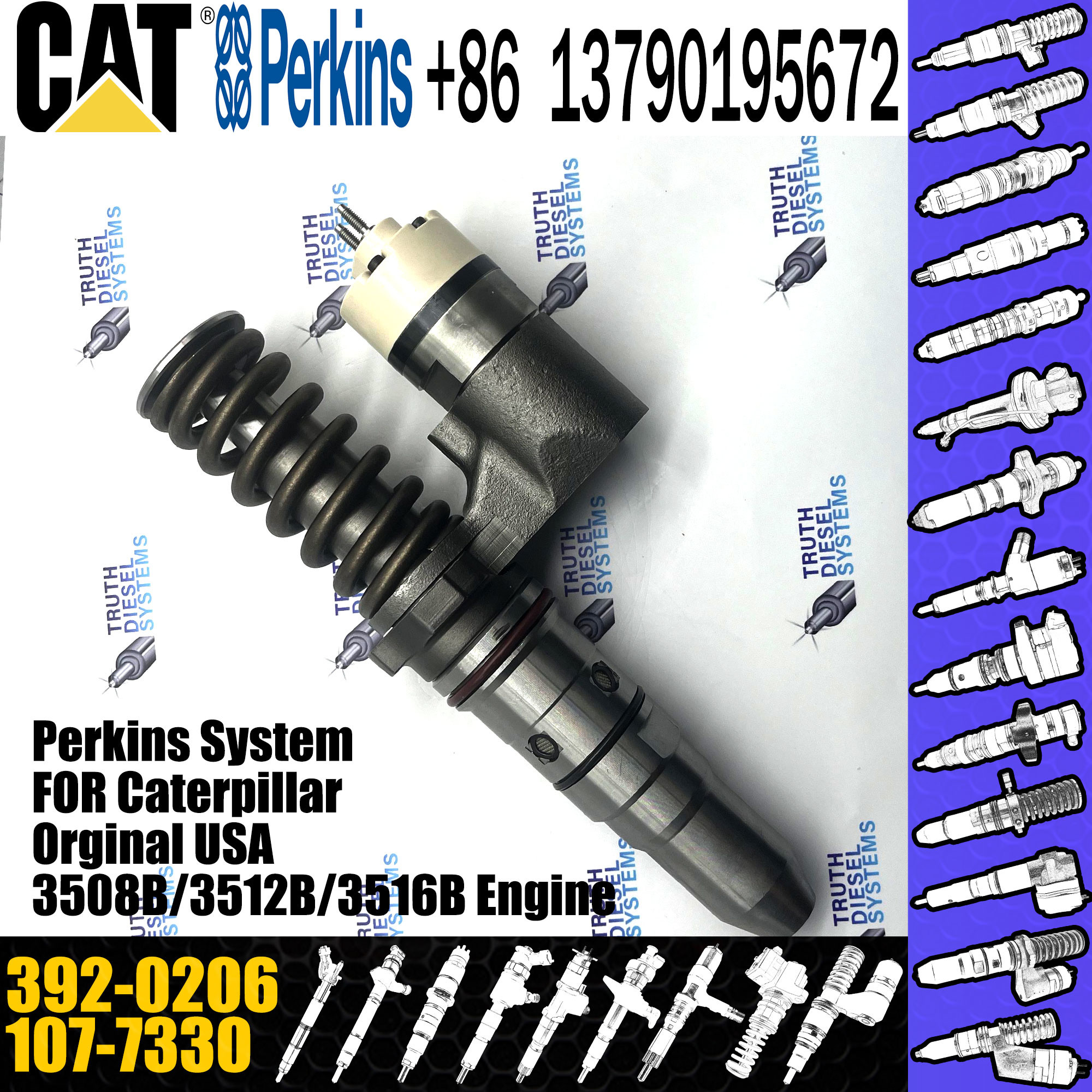 3512 3516 Engine Diesel Injector 123-4268 107-7330 Common Rail Injector 392-0206
