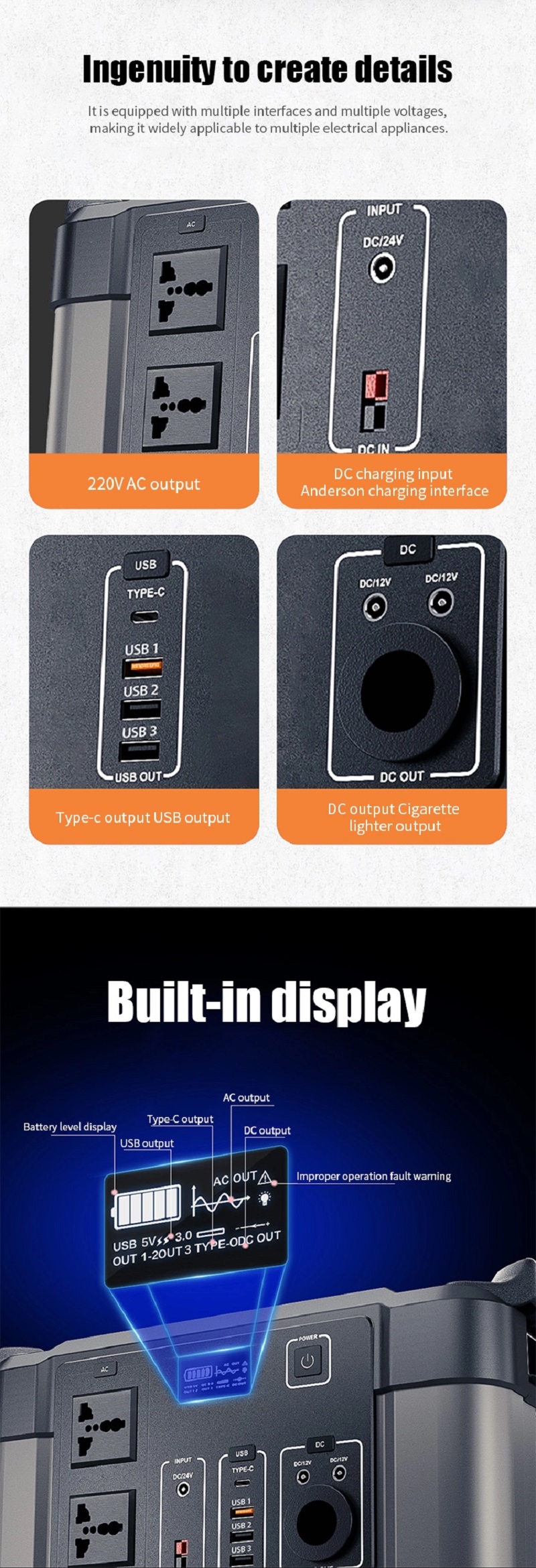 Outdoor Camping Portable Power Station 1000W Solar Generator With Fast Charger