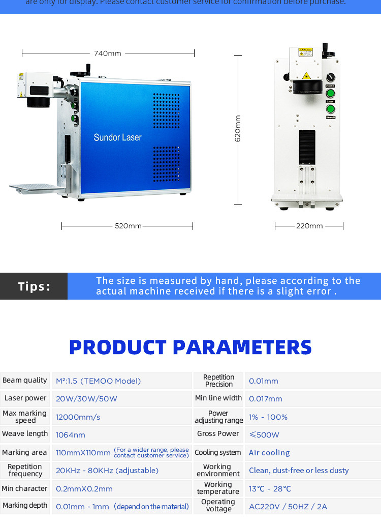 10w 20w 30w 50w Metal Fiber Laser Marking Machine 0.01mm Working Accuracy