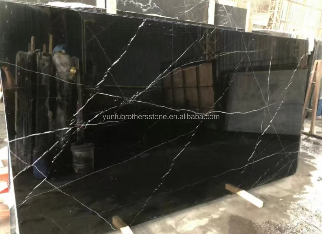 Modern Design Hotel Nero Marquina Big Slab Zimbabwe Black Marble Floors and Stairs