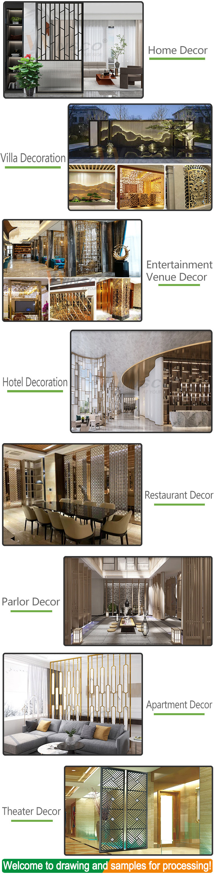 High End Wall Art Stainless Steel Divider Screen Partition For Bedroom Design