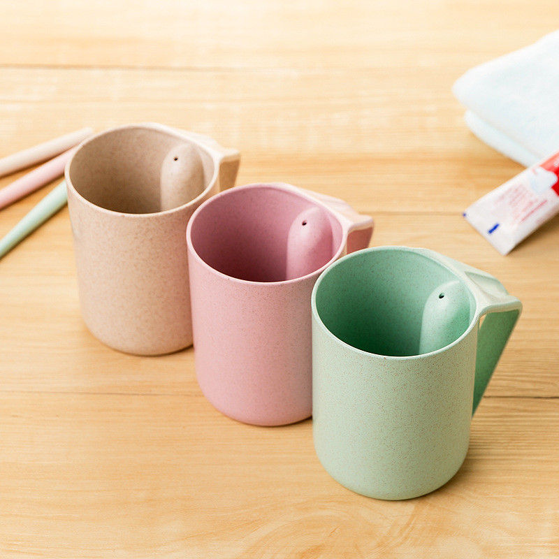 environmental wheat straw toothbrushing cup and brush set 10*8cm material is wheat straw with pp