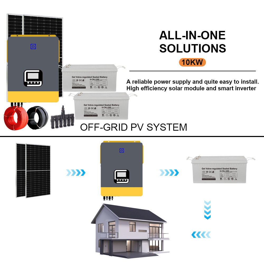 10KW Solar Energy System Hybrid Home Solar System With GEL Battery And Pure Sine Wave