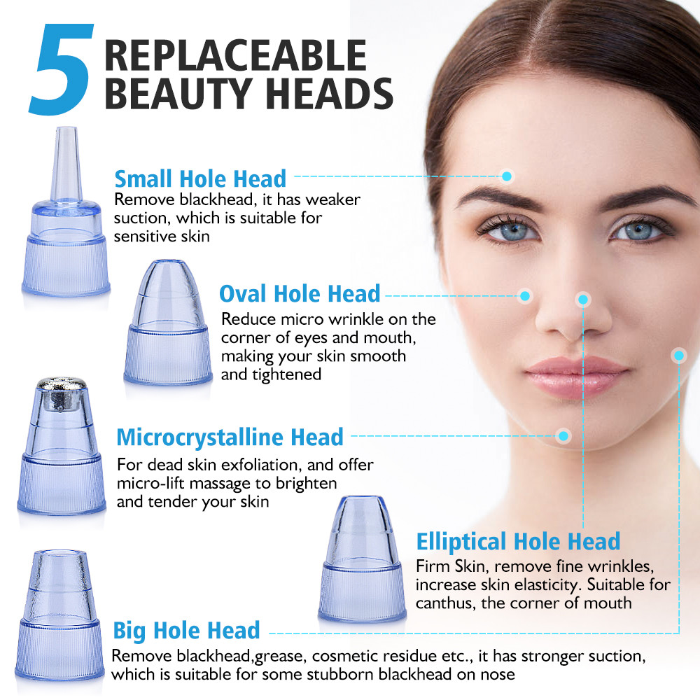 Electric Facial Pore Blackhead Vacuum Suction Remove Machine with 5 Probes Remove Dead Skin Professional Facial Care