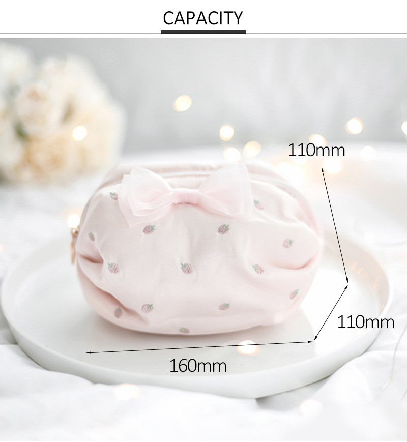 New Arrival Mini Customizable Embroidery Zipper Cosmetic Bag With Bow