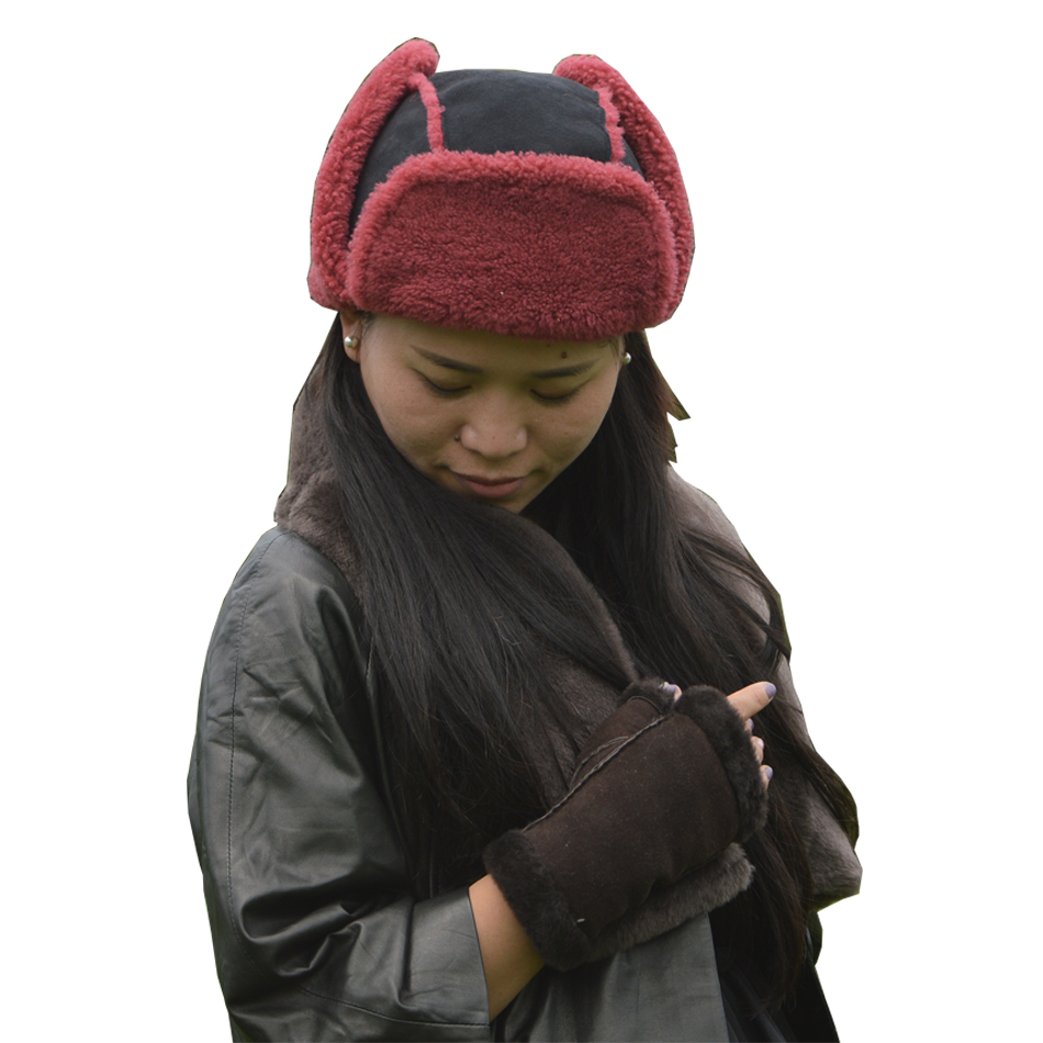Fashion Real Genuine Leather Hats , Leather Bomber Hat Custom Size