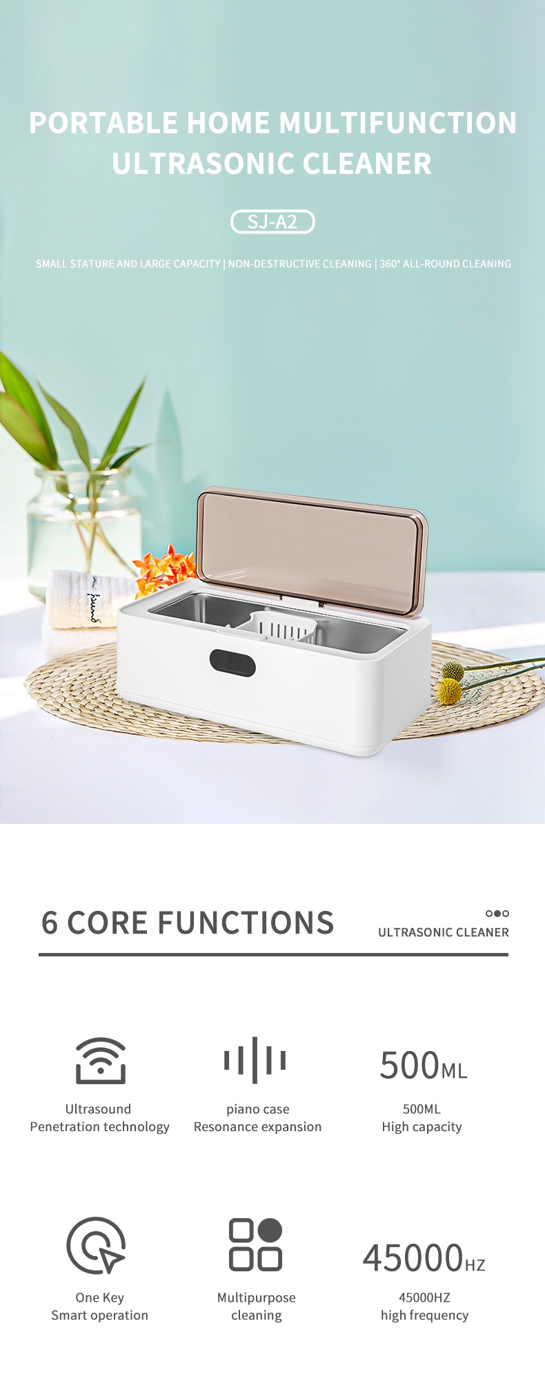 Mini Ultrasonic Washing Machine 450ml Portable Ultrasonic Glasses Cleaner