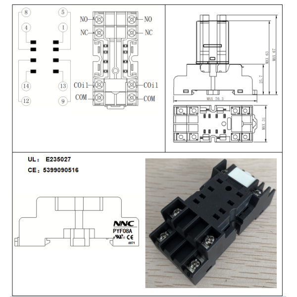 NNC Relay Socket PYF08A Series applied for HHC68B/MY2/JQX-18F/HH52P Relay