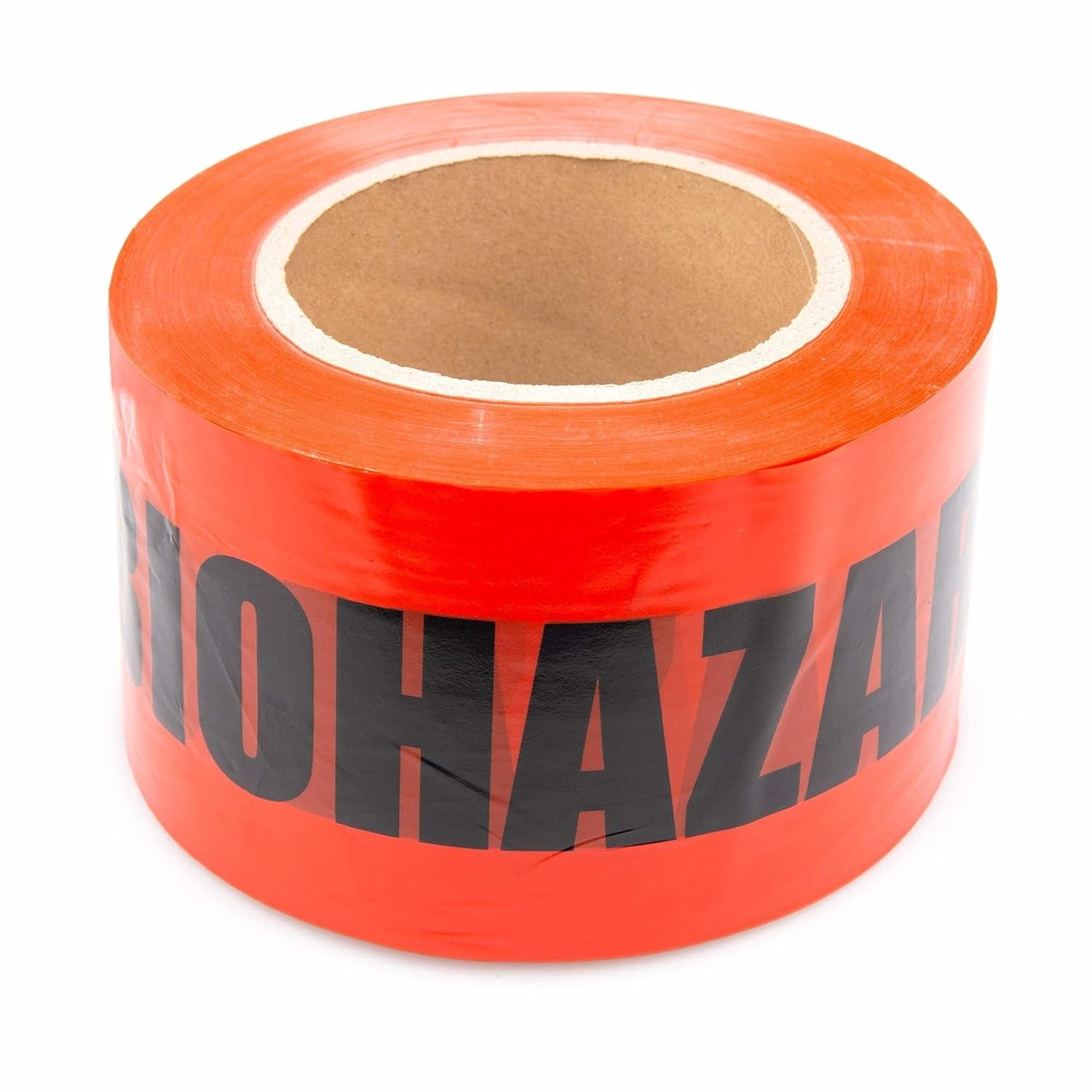Biohazard Warning Tape with Black Imprint, Legend "Biohazard" (with Logo), 55 yd. Length x 2" Width, 3" Diameter Core
