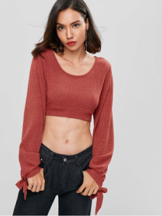 Open Back Knotted Cut Out Long Sleeve Knit Top Women