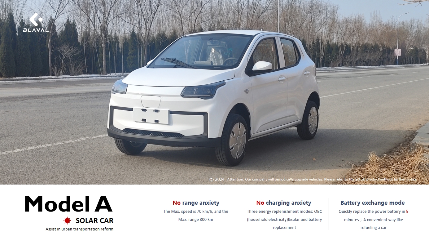 2024 Model A Solar Electric Car Peak Power 25KW Motor L*W*H 3600*1500*1600 Low Speed Vehicle for Within Budget