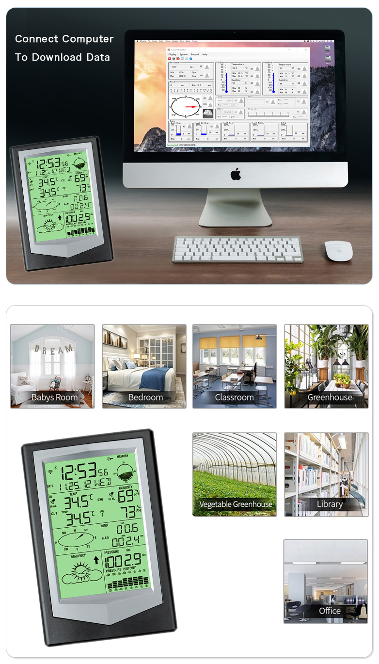 Indoor Temperature Range 0 To 60 °C Solar Powered Weather Station With Outdoor Sensor