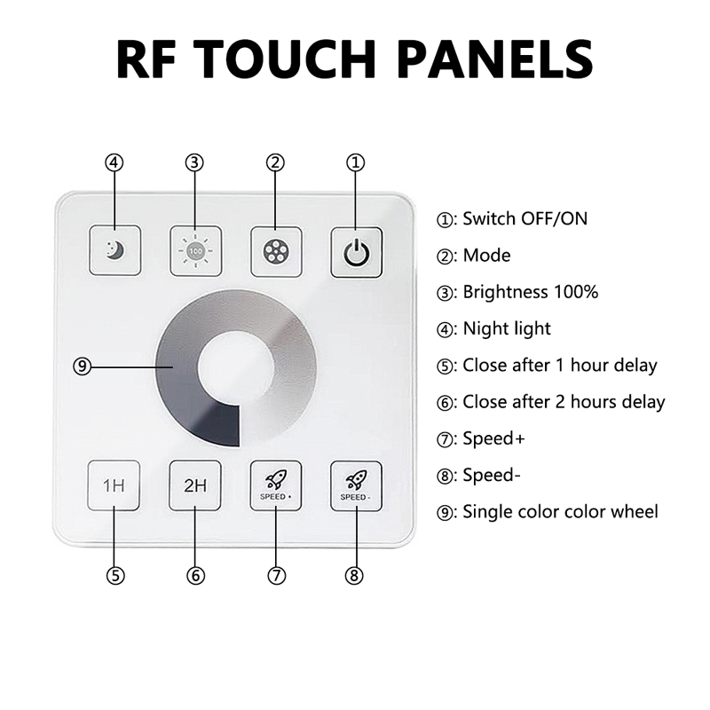 Iron Case LED Controller Dimmer 10A 1 Channel With RF Full Touch Panel