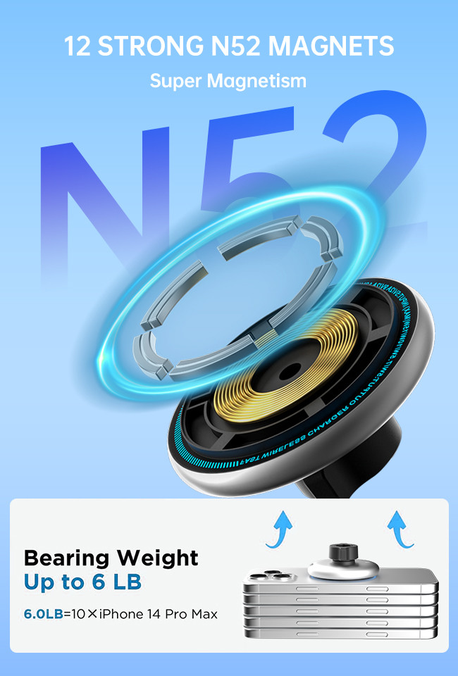 Magnetic Wireless Charging Car Phone Holder With Running Light And Customizable Logo