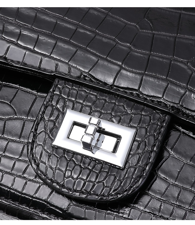 Authentic Crocodile Belly Skin Women Purse Genuine Alligator Leather Lady Flap Bag Silver Chain Female Shoulder Bag