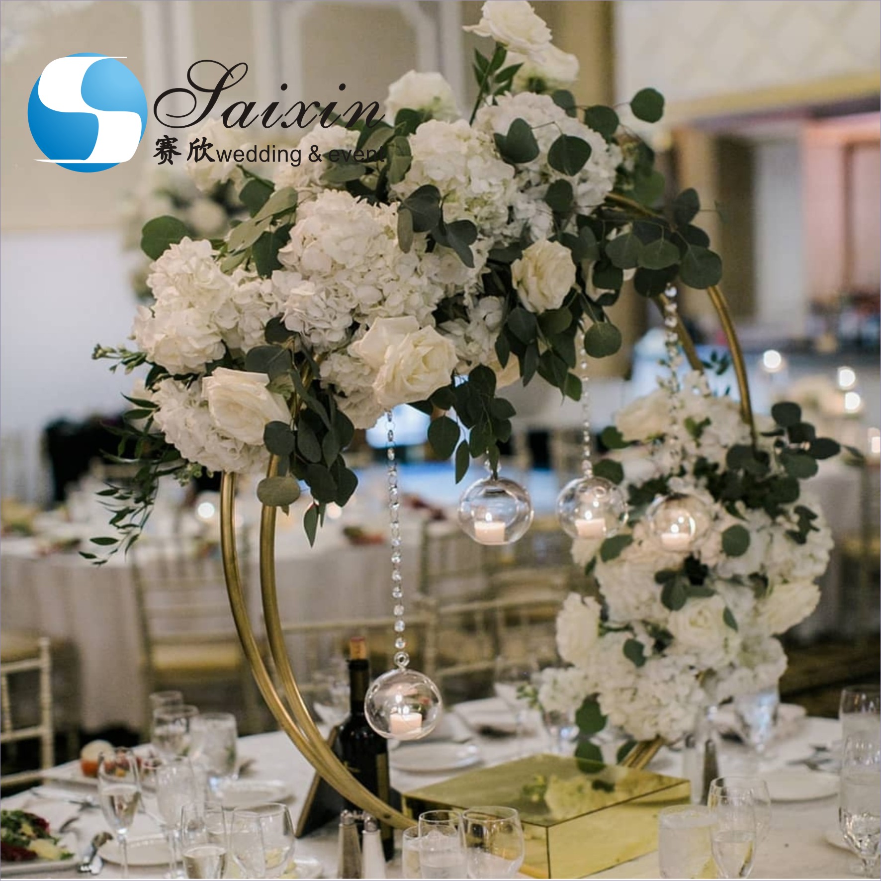 ZT-471 Saixin new wedding centerpieces Grey color crystal candlestick