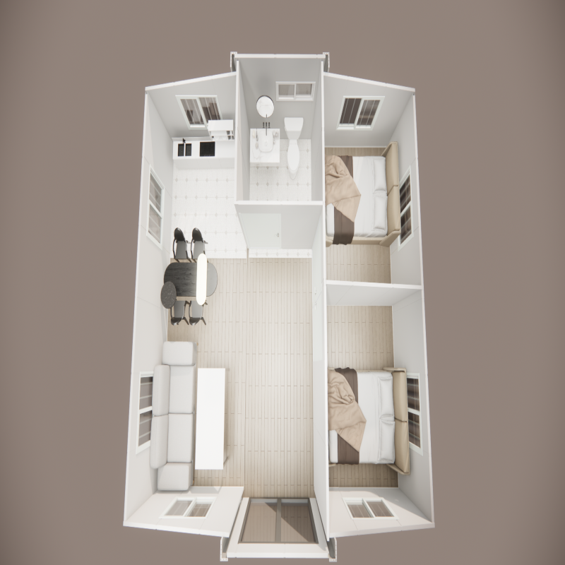 Apartment Expandable Container House 2 Bedroom 20ft Steel Structure Prefabricated Homes