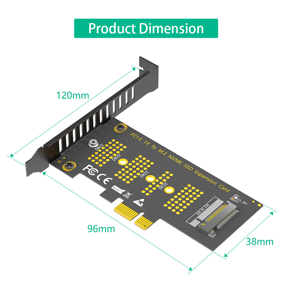 M.2 NVMe SSD NGFF TO PCIE X1 adapter card M Key interface card Support PCI Express 3.0 x1 Support NVMe SSD 2230-2242-2260-2280 Size