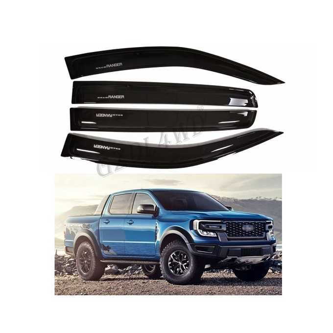 Window Rain Guard Vent Visor For Ford Ranger 2022 Black Acrylic Plastic